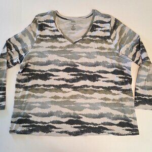 Sonoma Goods for Life Everyday 100% Cotton Tee, Women's 2X, Olive Green/Lt Beige